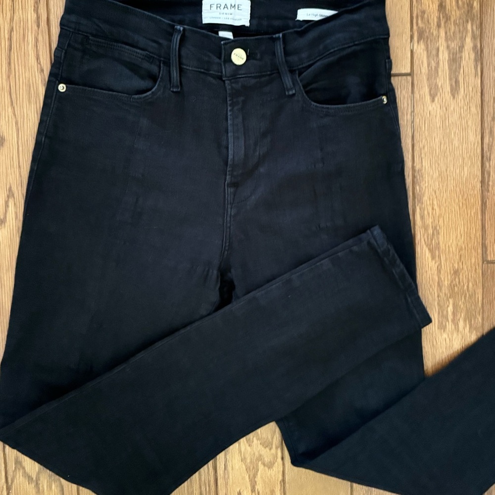 Frame Black  Denim Jeans Le High Skinny‎ Front Zipper Slit Women's Size 28